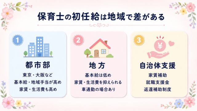 保育士の初任給は地域で差がある